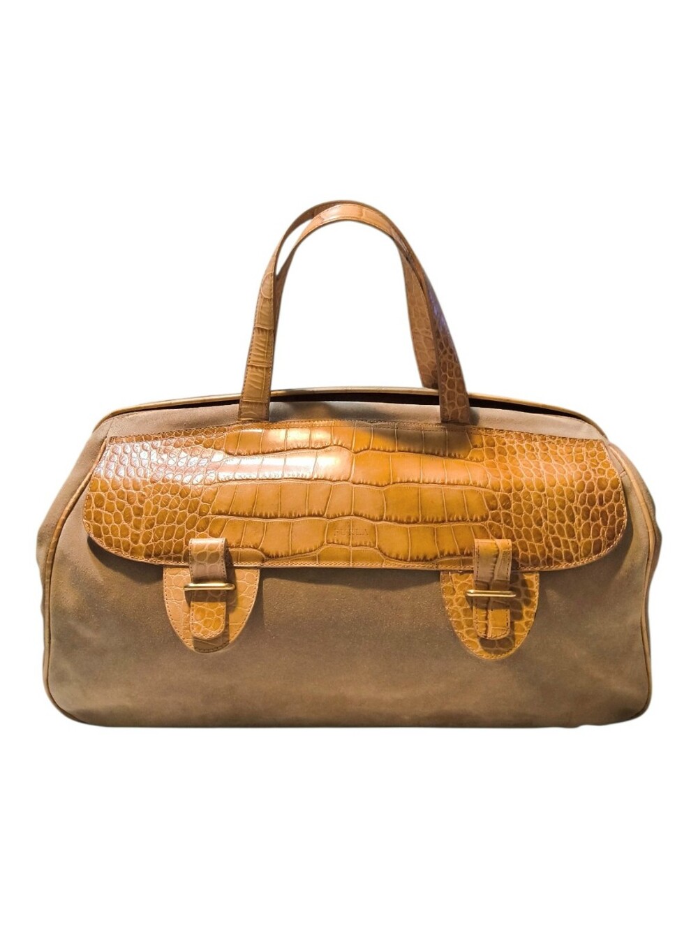 Vintage Y2K FURLA Suede Doctor Bag - Poetcore Satchel - Croc Embossed Trim
